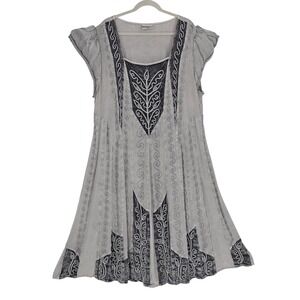 HolyClothing Embroidered Velvet Maxi Dress 3X Gray Boho Renaissance Festival
